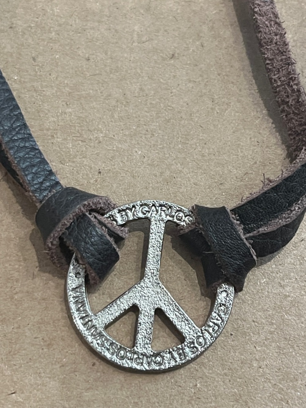 Carlos by Carlos Santana Peace Sign Leather Cord Necklace - Black/Brown choker